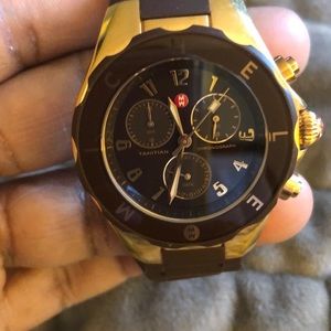 Rubber Michele watch (brown) gold face